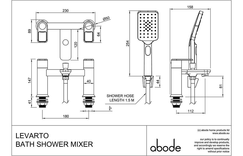 Bath Shower Mixer Specification