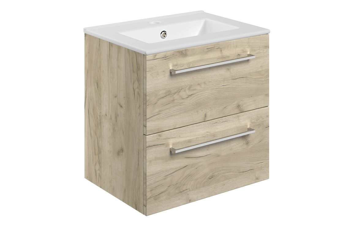 Verona 510mm Wall Hung 2 Drawer Vanity Unit & Basin - Oak