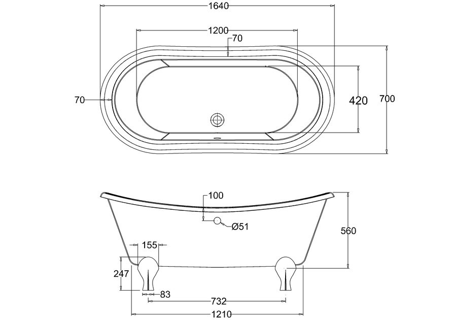 Thumbnail: Burlington Bateau Double Ended Bath with Luxury Feet
