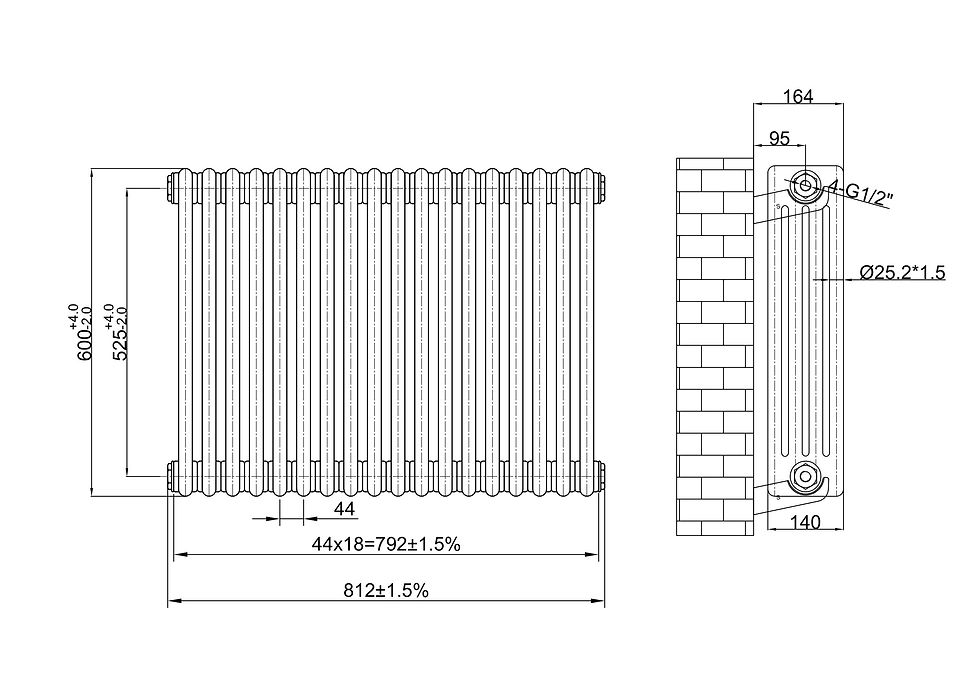 Atom 4 Column Radiator 600x812 Specification