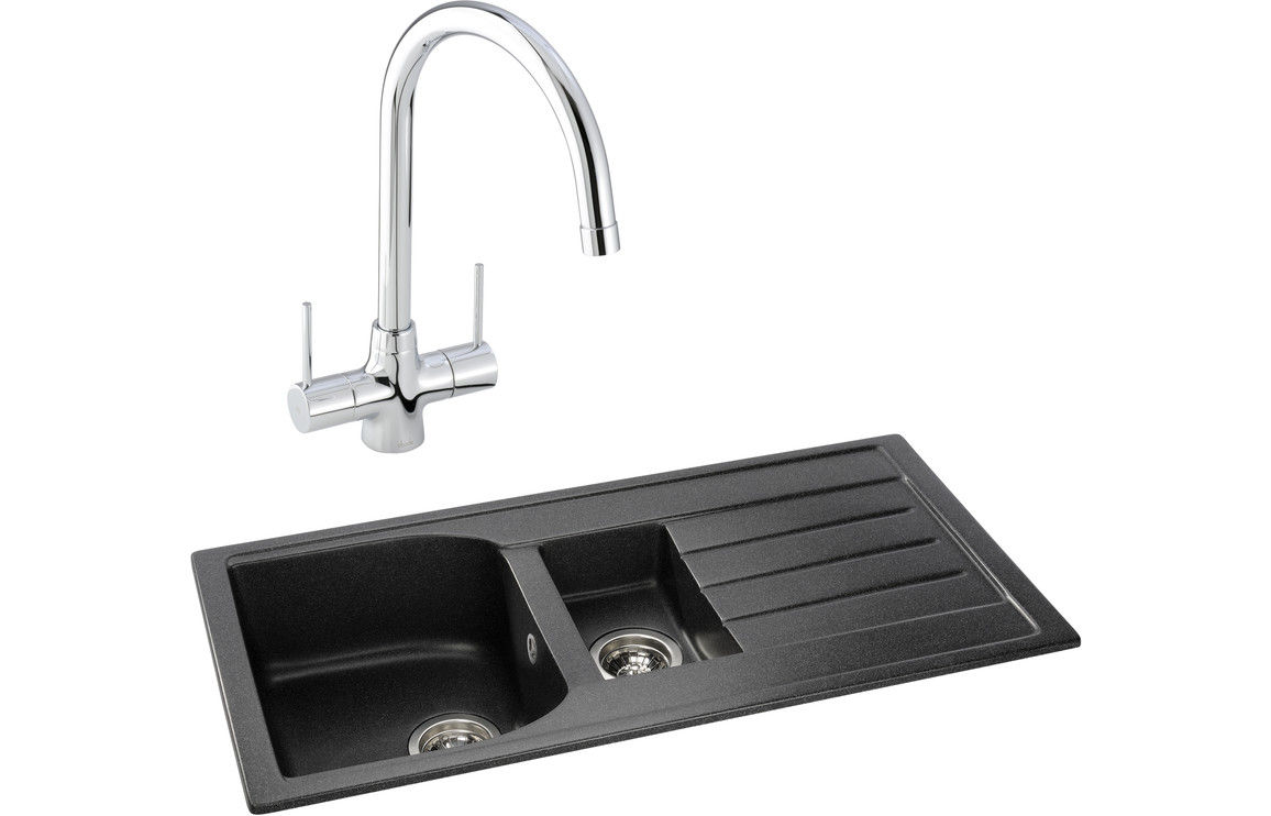 Abode Oriel 1.5B Inset Black Granite Kitchen Sink & Nexa Tap Pack