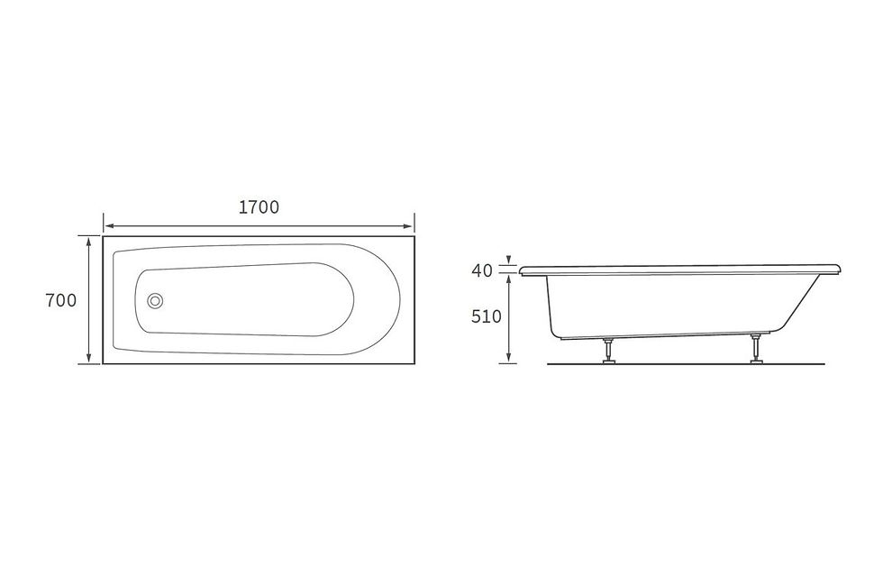 Thumbnail: Padstow D Shape Single End SUPERCAST 1700x700x550mm 2TH Bath w/Legs