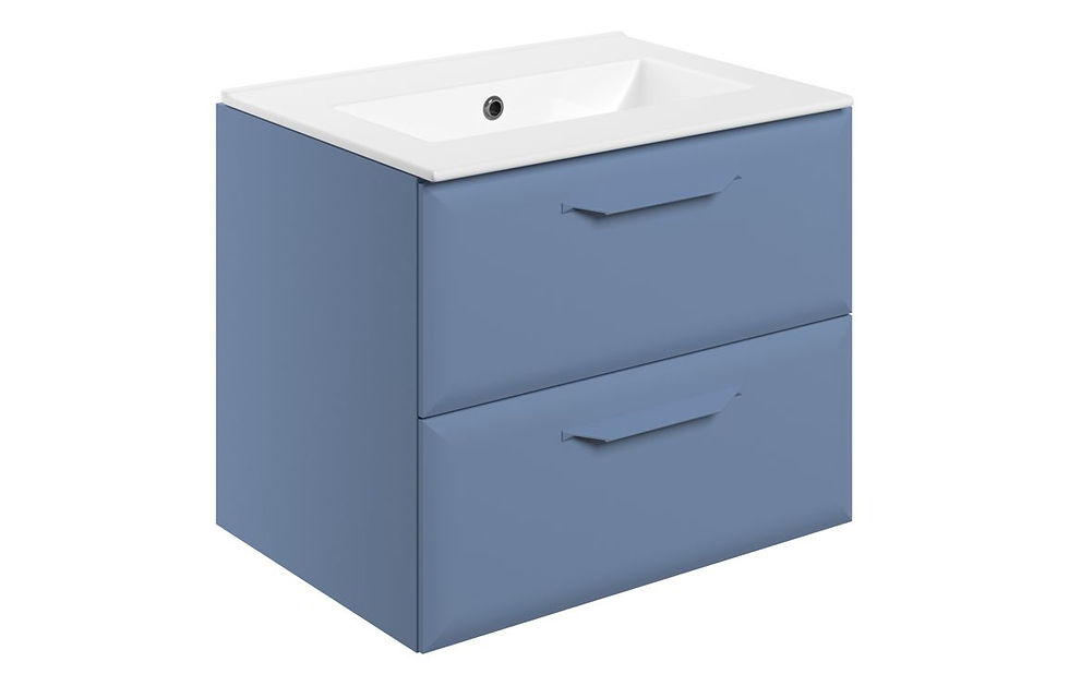 Monty 615mm Wall Hung 2 Drawer Basin Unit w/0TH Basin - Matt Misty Blue