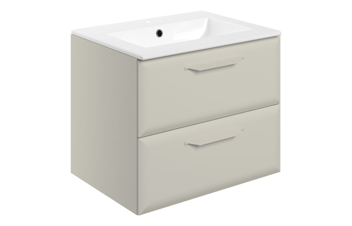 Monty 615mm Wall Hung 2 Drawer Basin Unit w/1TH Basin - Matt Latte