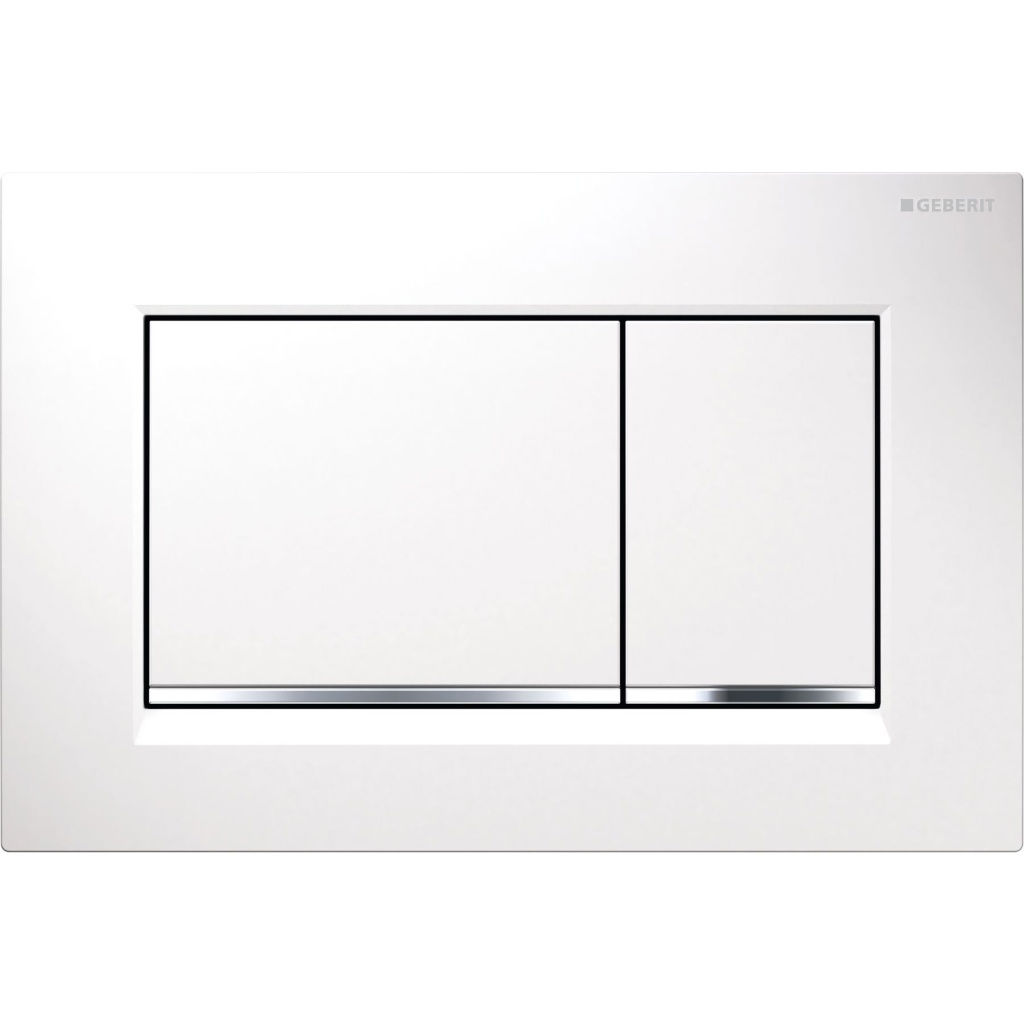 Geberit Sigma20 Square Dual Flush Plate – White with Gloss Chrome Detail