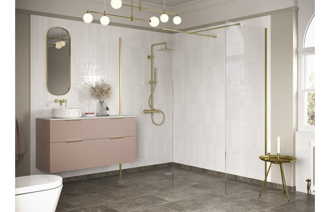 Prism 800mm Wetroom Side Panel & Arm - Brushed Brass