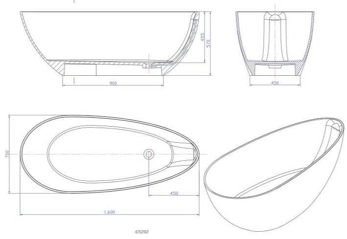 Thumbnail: Ivy Freestanding Bath 1600x700x570mm Specification