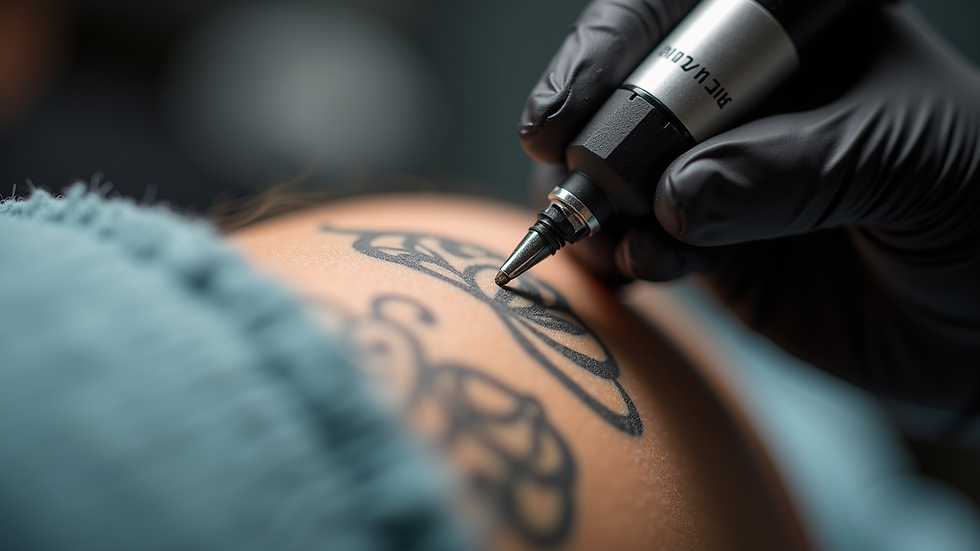 Close-up view of a laser tattoo removal session in progress