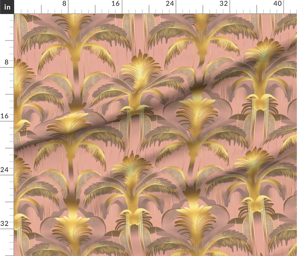 Thumbnail: Golden art deco palms pattern collection, variation 6, designed by marta rusin for fashion fabrics store