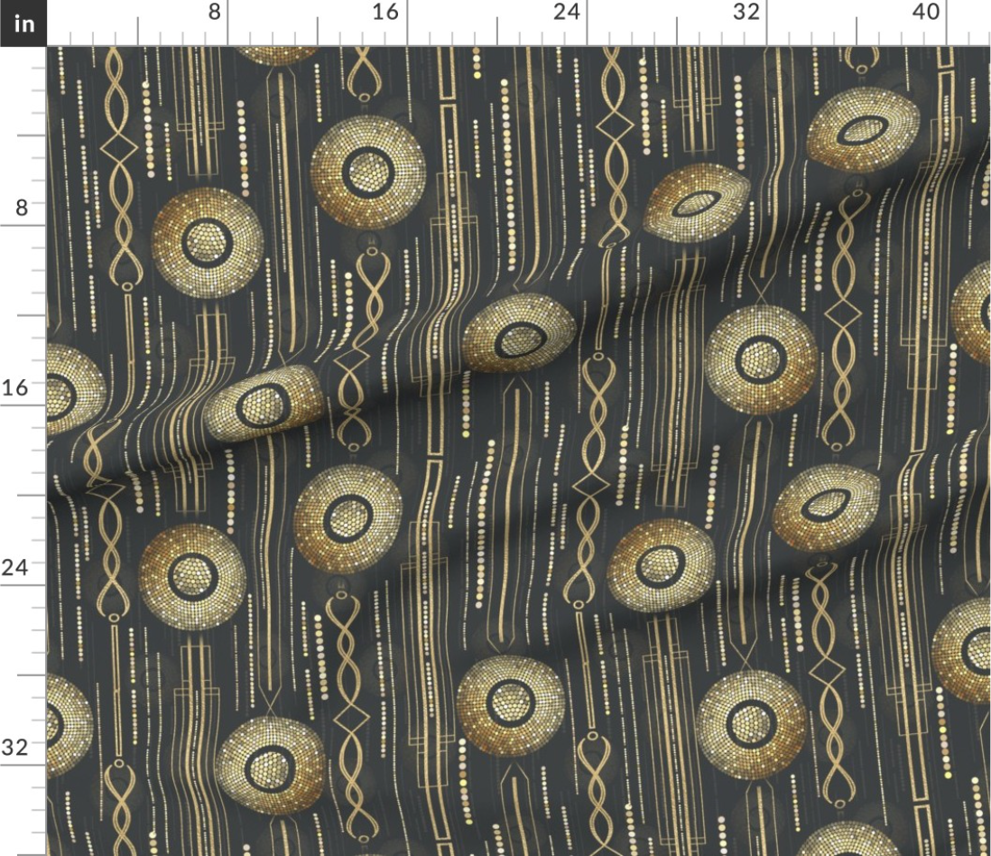 Art Deco Golden Lights fabric print design by Marta Rusin for fashion fabrics store