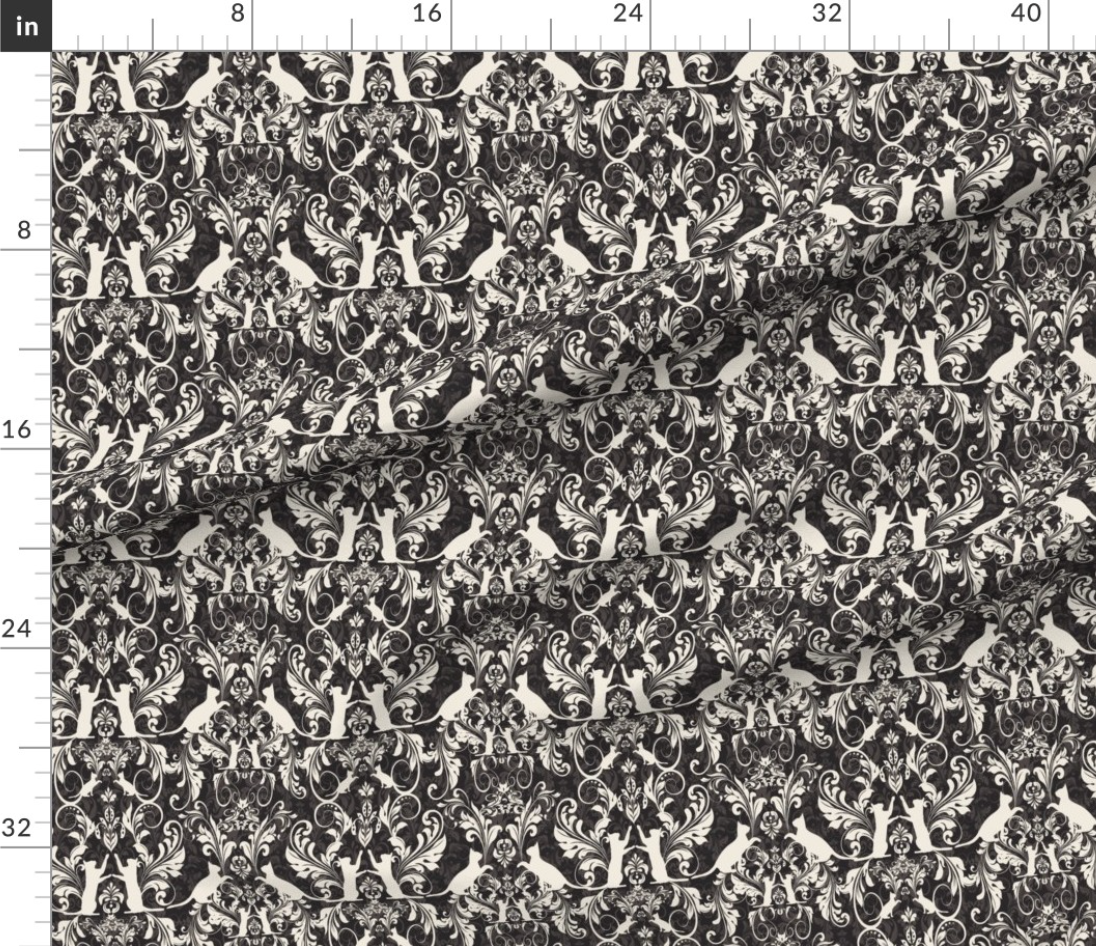 Cat damask pattern design by marta rusin for fashion fabrics store