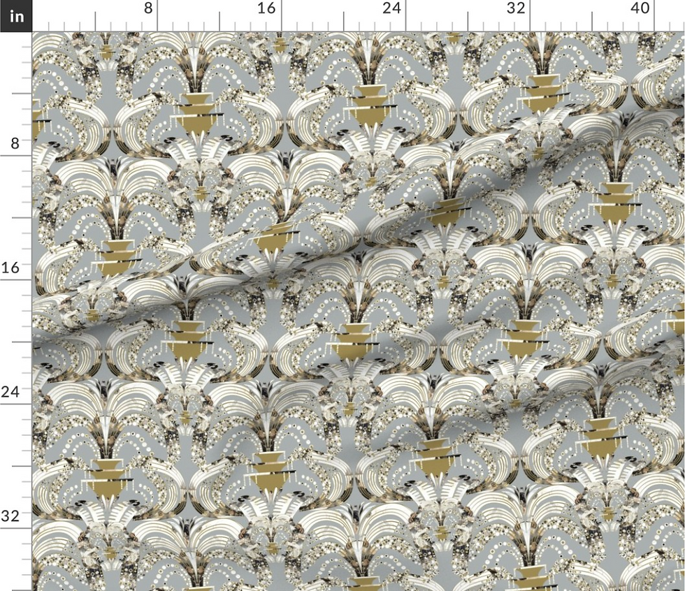 Thumbnail: Gatsby's Fountain pattern in pink designed by marta rusin for fashion fabrics store
