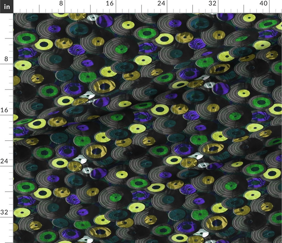 Thumbnail: Old Records pattern vintage design by marta rusin for fashion fabrics store