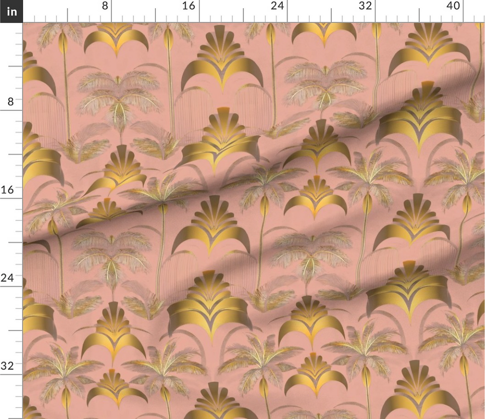 Thumbnail: Golden art deco palms pattern collection, variation 14, designed by marta rusin for fashion fabrics store