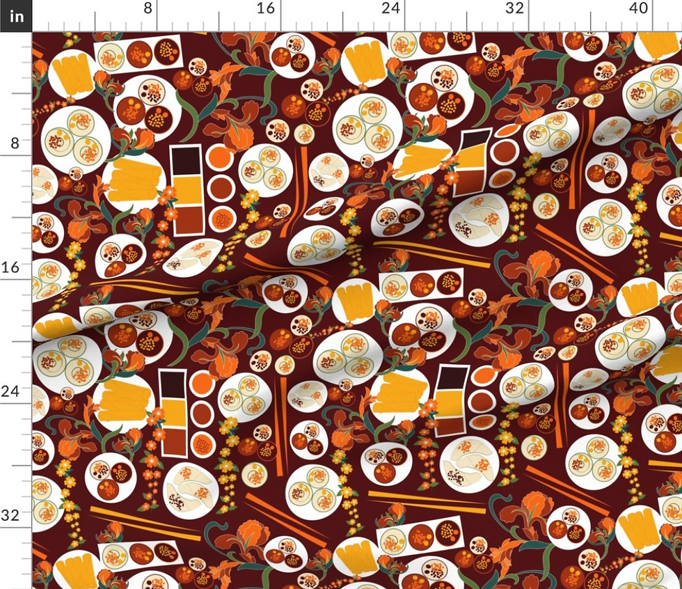 Thumbnail: Dim-Sum asian-inspired pattern oriental design by marta rusin for fashion fabrics store