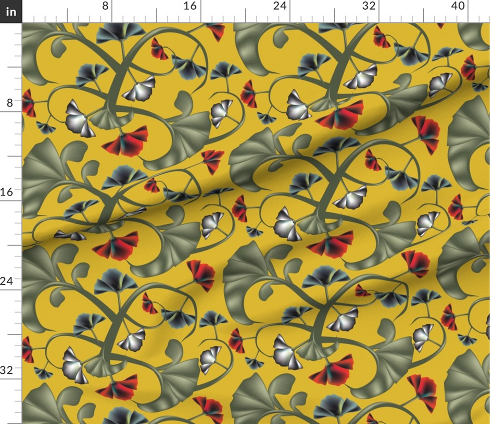 Thumbnail: Fantastical Flowers, leaves variation, pattern designed by marta rusin for fashion fabrics store