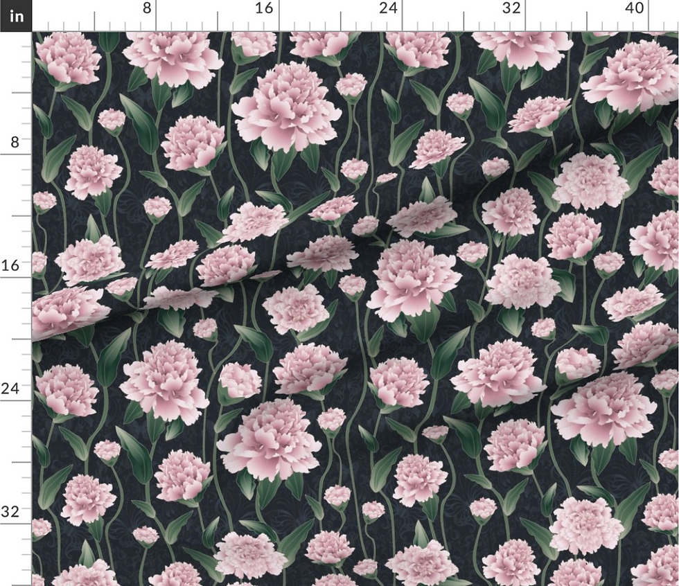 Thumbnail: Peonies Nouveau pattern designed by marta rusin for fashion fabrics store
