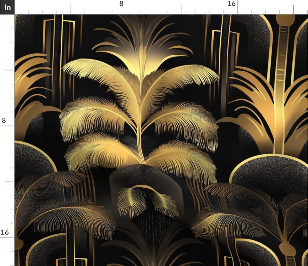 Golden art deco palms pattern collection, variation 9, designed by marta rusin for fashion fabrics store
