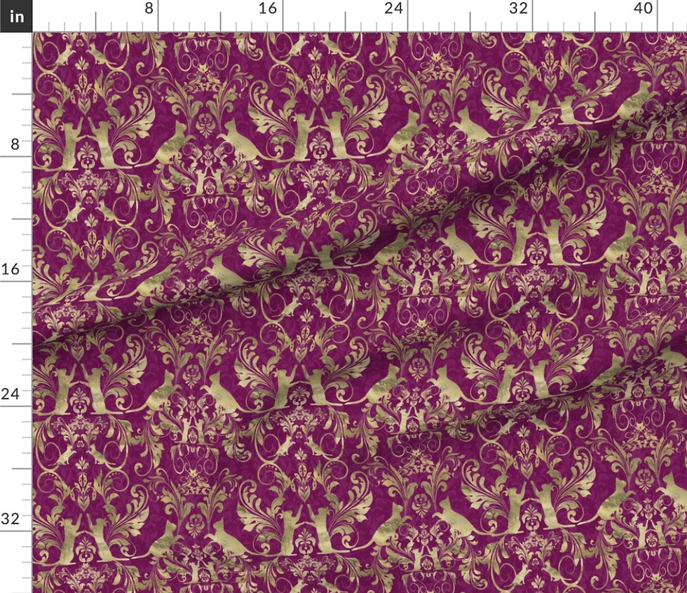 Thumbnail: Cat damask pattern design by marta rusin for fashion fabrics store