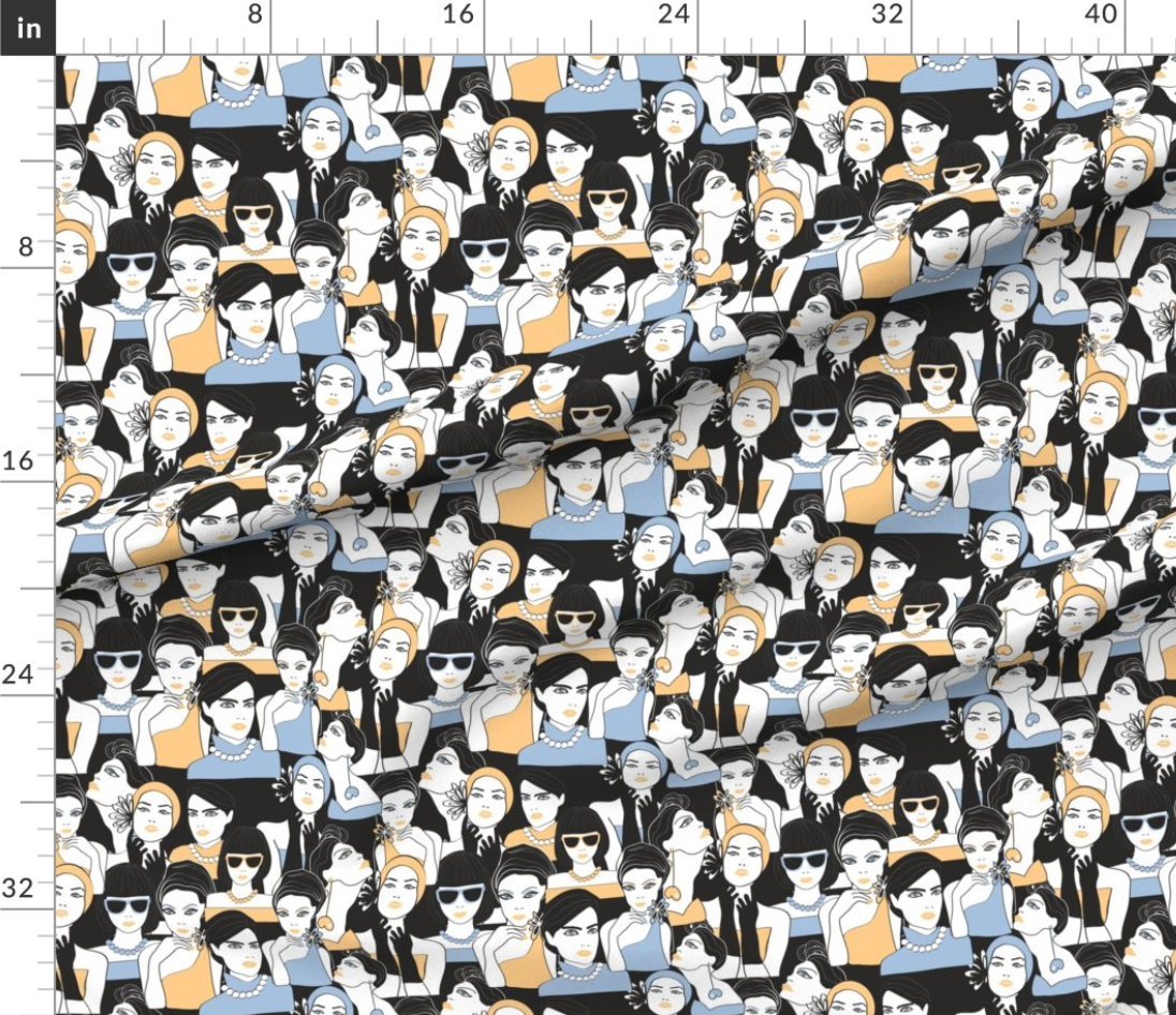 Fashion Portraits pattern design by marta rusin for fashion fabrics store