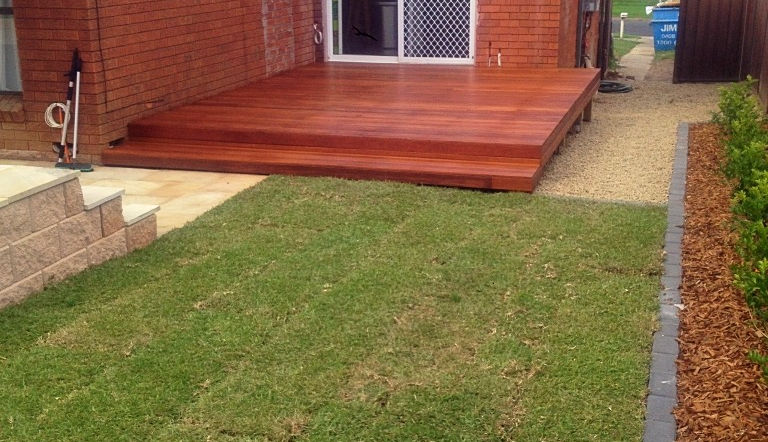 Backyard landscaping in Greystanes, Western Sydney. Turfed lawn area in the backyard