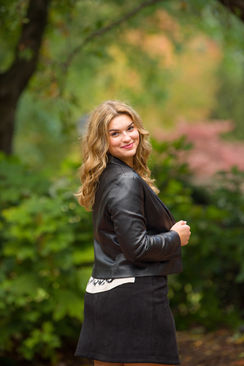 senior girl with leather jacket, fall