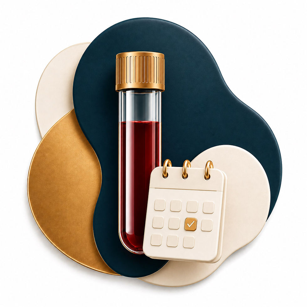 Blood sample vial and calendar with checkmark icon