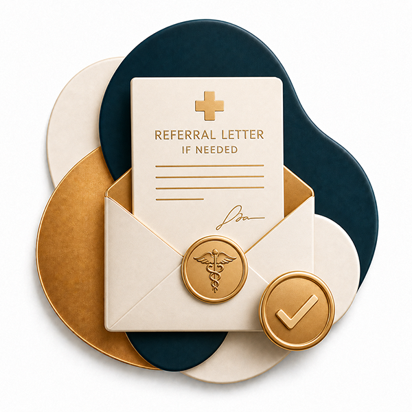 Referral letter in an envelope with a medical seal