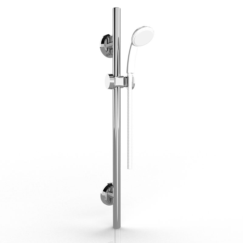 Thumbnail: polished steel riser rail grab rail with handset holder and illustrated shower