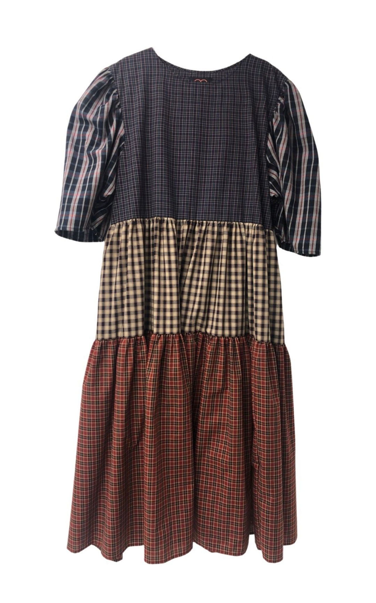Multi Plaid Puff Sleeve Maxi Dress