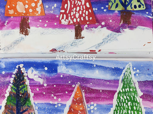Winter scenery art ideas for 3 to 5 year old kids