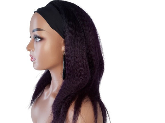Thumbnail: Long Kinky Straight Headband Synthetic Hair Wig - Ombre/Purple - 14 inches