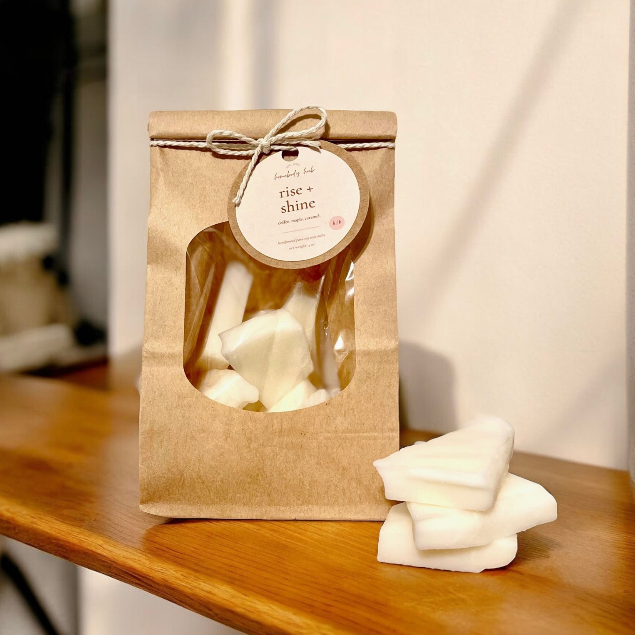 wax melt brittle on a wood tabletop.