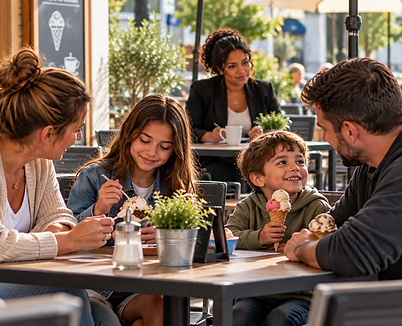 Fröhliche Eiszeit im Cafégarten