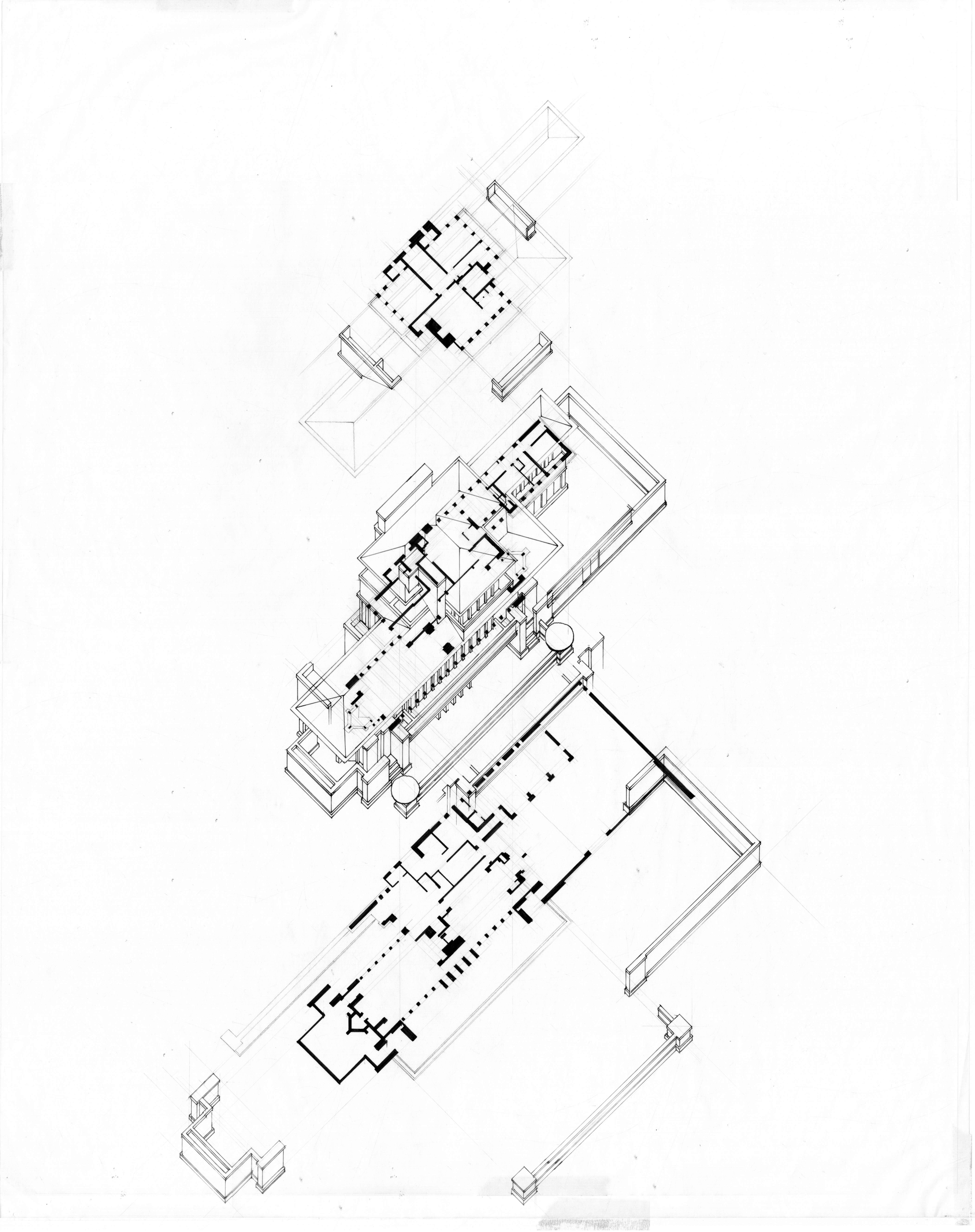 layered axonometric drawing