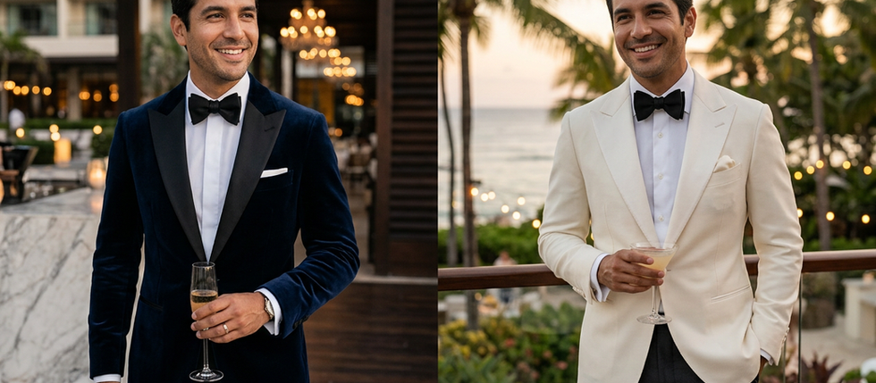 Comparación entre smoking Black Tie clásico y smoking tropical para elegir el dress code adecuado