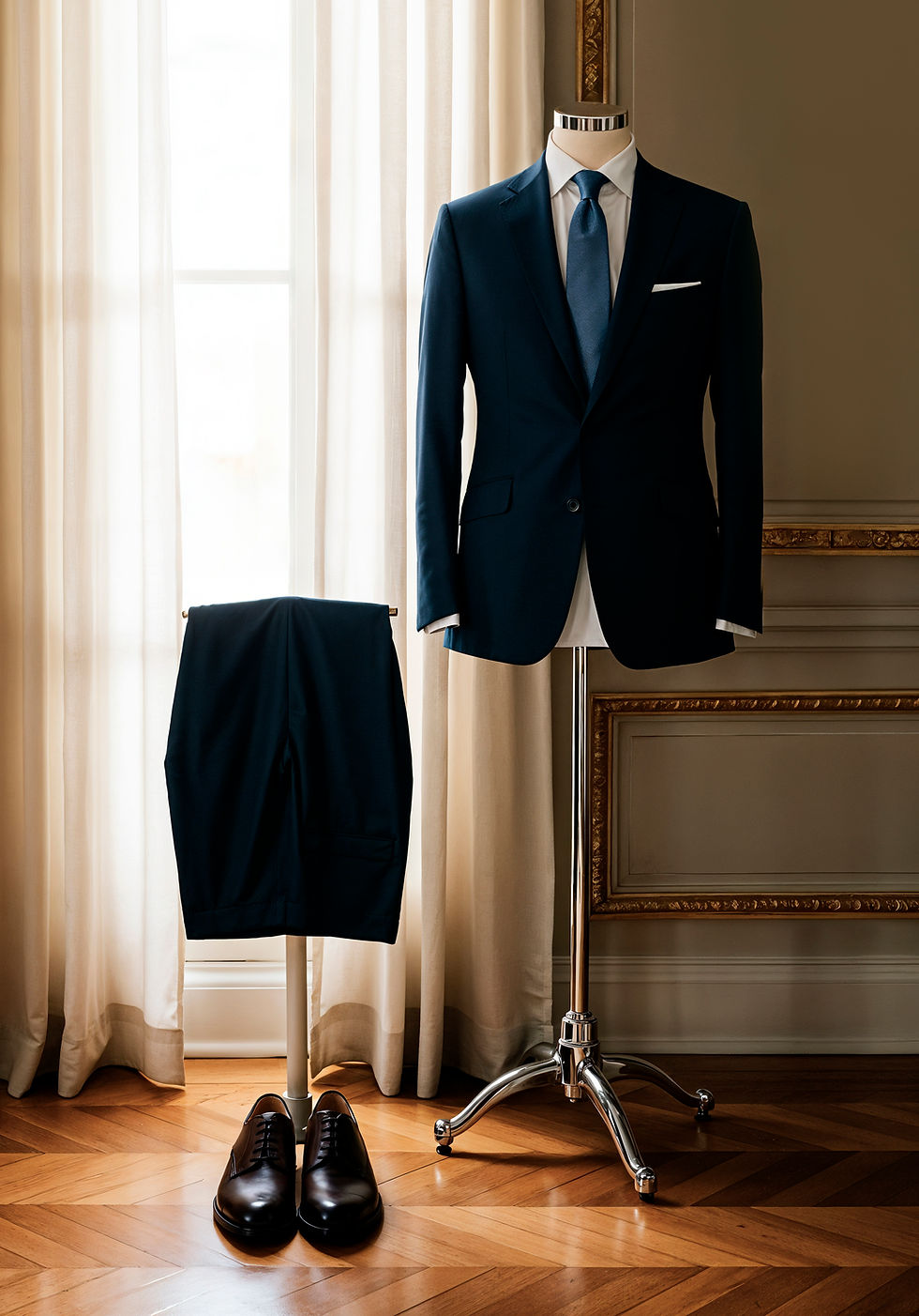 Trajes elegantes para hombre exhibidos en showroom sartorial