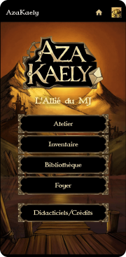 Interface de l’application Azakaely, générateur aléatoire de ressources pour JDR