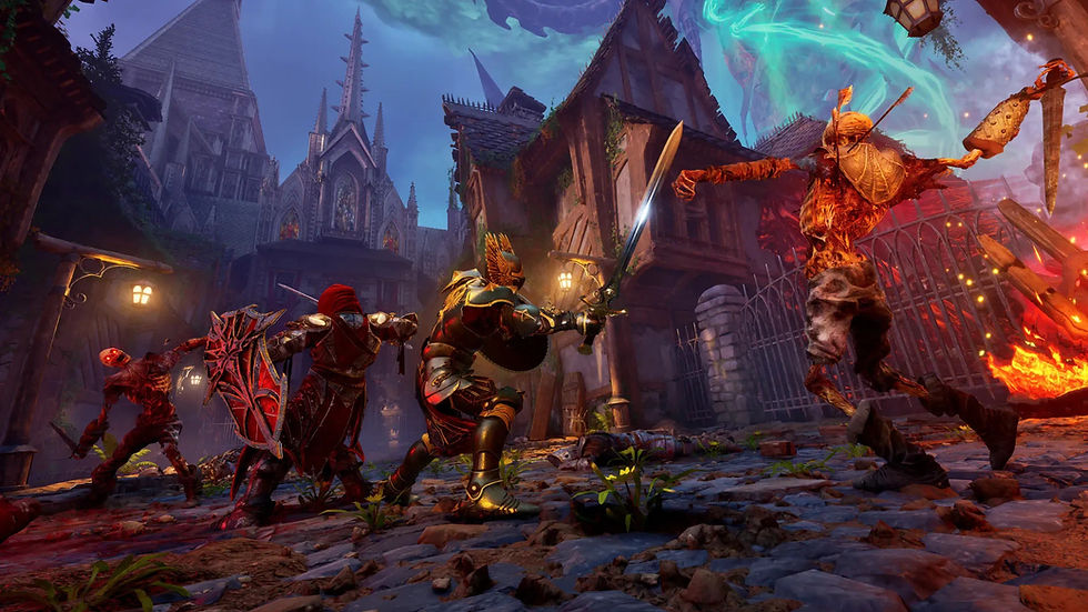 Combat dans les rues de Gildenarch dans Crimson Moon, l’action-RPG gothique de ProbablyMonsters