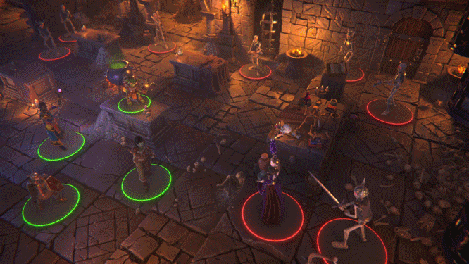 Combat tactique sur grille 3D dans un donjon rempli de squelettes – Pathfinder The Dragon’s Demand.