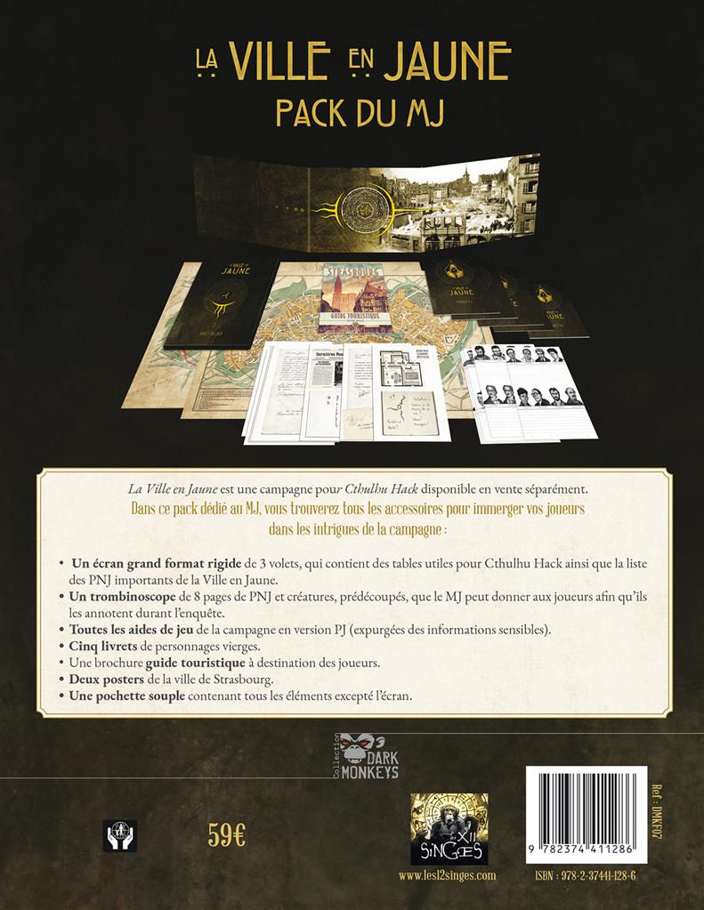 Verso du pack du MJ La Ville en Jaune présentant le contenu complet