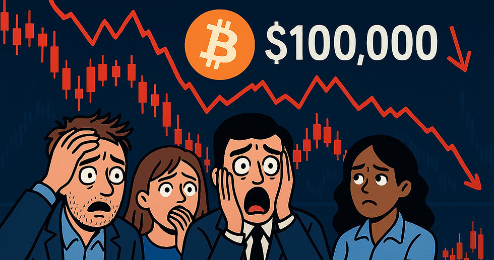 Investisseurs inquiets devant graphique Bitcoin en chute cassant les 100 000 dollars