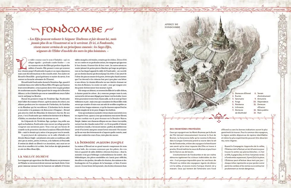 Miniature : Pages intérieures du livret Fondcombe pour L’Anneau Unique, décrivant la cité elfique