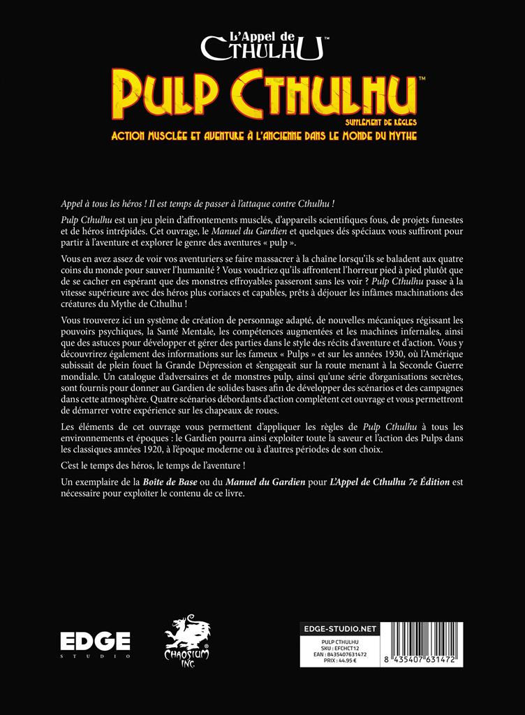 dos livre Pulp Cthulhu supplément règles description contenu jdr appel de cthulhu