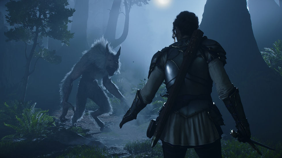 Combat dans Fable entre le héros et une créature sauvage au cœur d’une forêt sombre d’Albion.