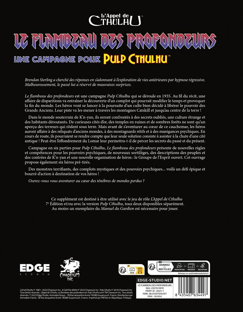dos livre Le Flambeau des Profondeurs campagne Pulp Cthulhu contenu description scénario