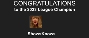 Congratulations to ShowsKnows for winning the 2023 Season