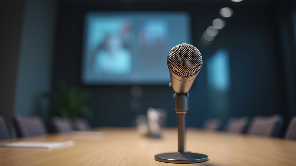 Close-up view of a microphone on a conference table ready for a speaker