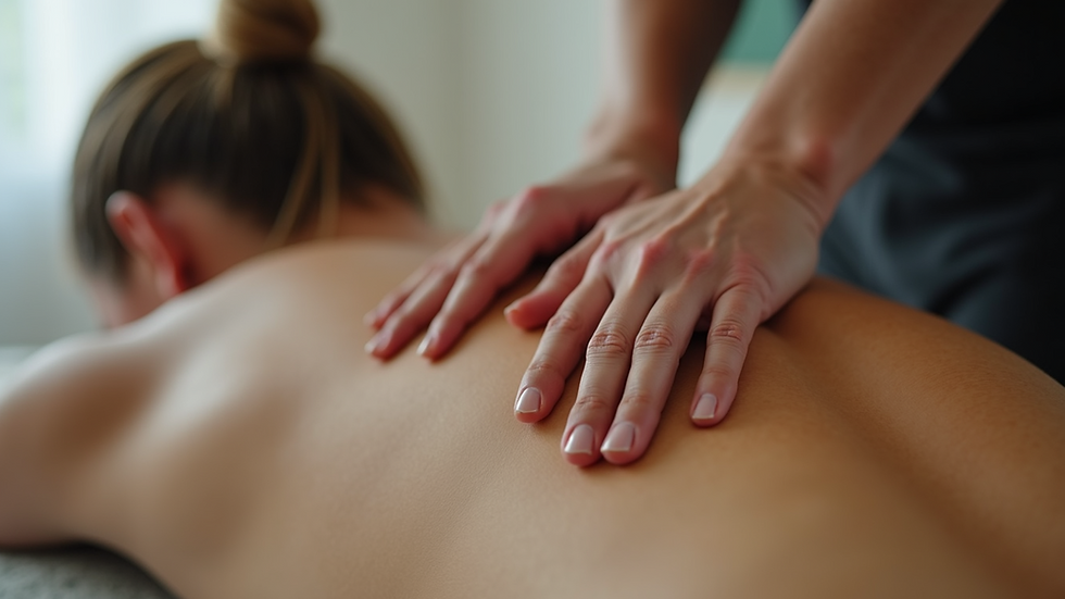 Close-up view of massage therapist applying deep tissue pressure on a back