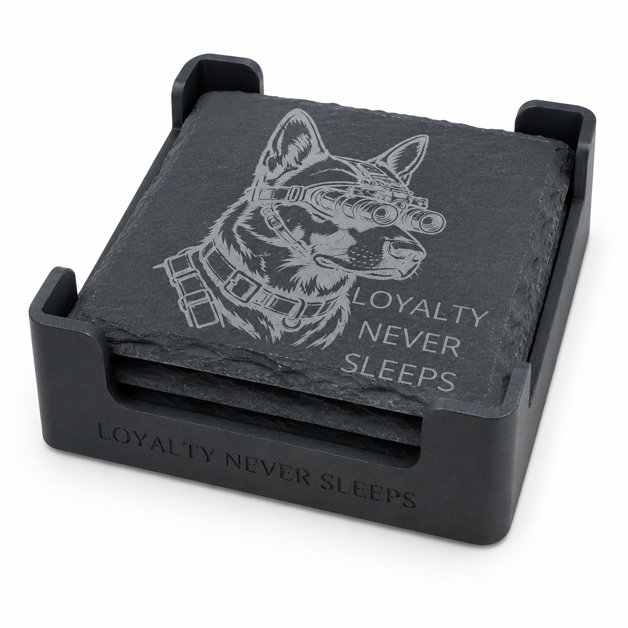 Slate Coaster set with 3D printed holder- Laser engraved drink coaster (set of 4